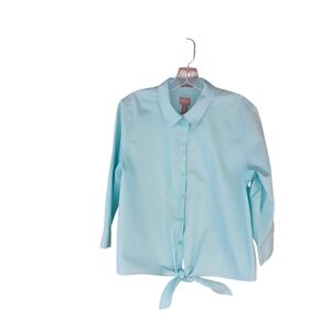 Chico's Turquoise Wrinkle Resistant Tie Front Shirt 12